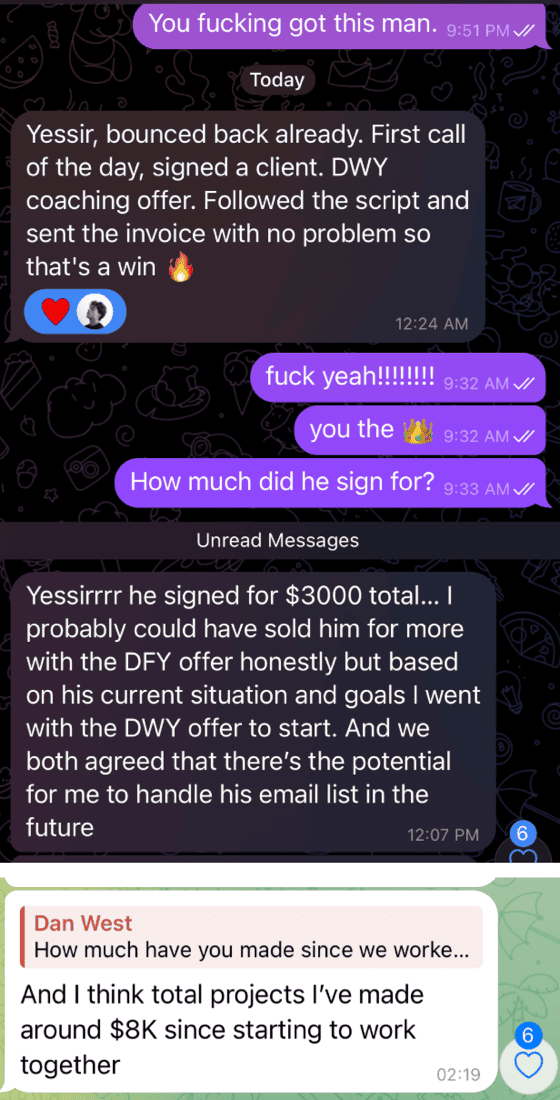 Connor signing a client over WhatsApp
